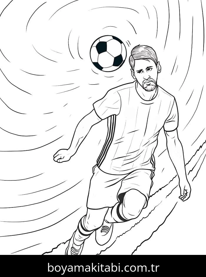 Lionel Messi boyama sayfası – basit çizim, kolay boyama