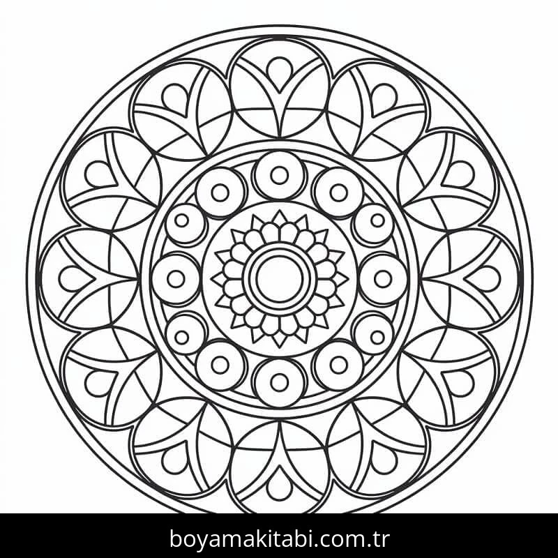Mandala boyama sayfası – renkli çizimler, okul öncesi