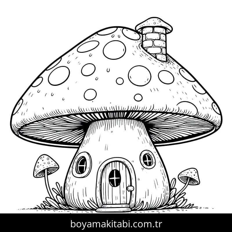 Mantar boyama sayfası – basit çizim, kolay boyama