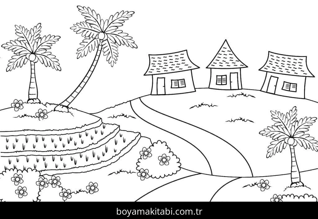 Manzara boyama sayfası – eğitici aktivite, yaratıcılık