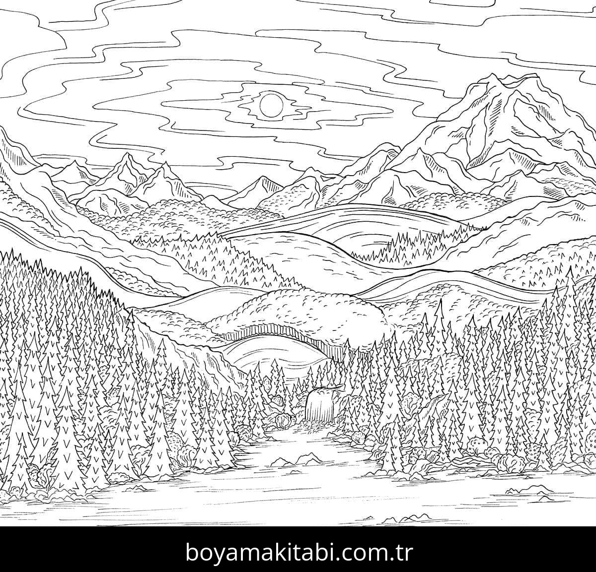 Manzara boyama sayfası – el becerilerini geliştirir, boyama çalışması