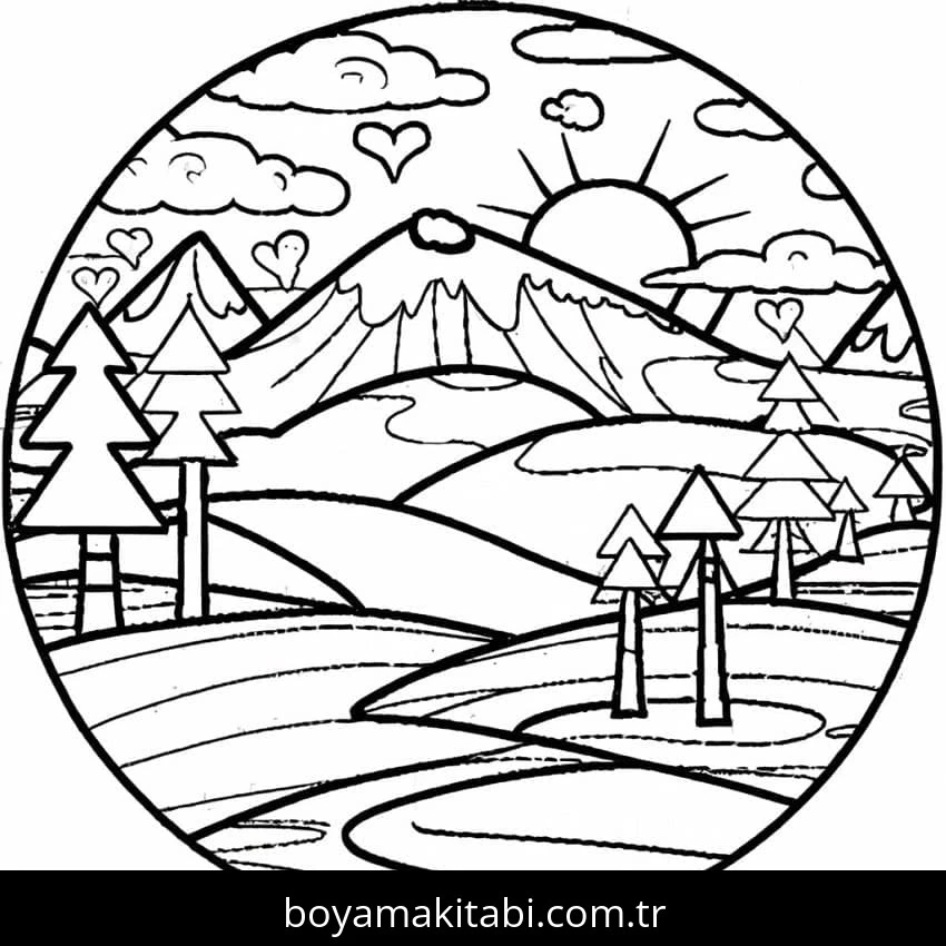 Manzara boyama sayfası – boyama çalışması, yaratıcılığı geliştirir