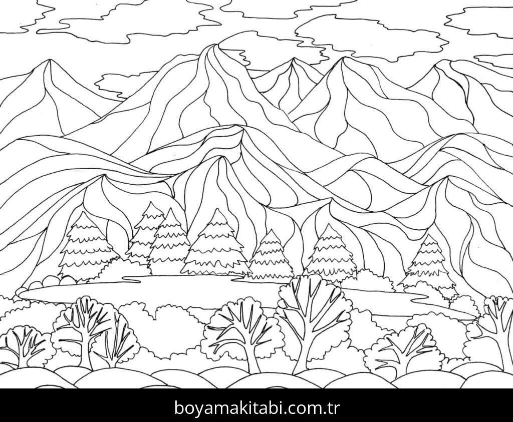Manzara boyama sayfası – boyama çalışması, yaratıcılığı geliştirir