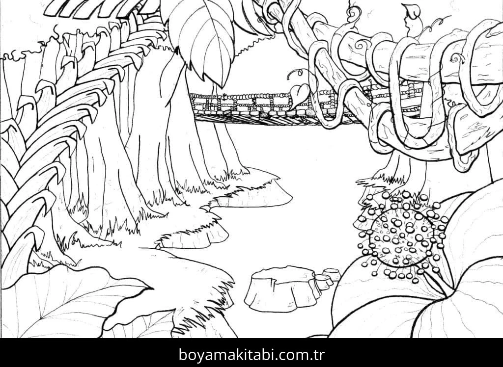 Manzara boyama sayfası – kolay boyama, eğitici aktivite