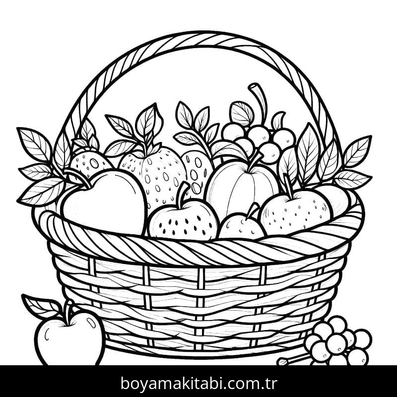 Meyve Sepeti boyama sayfası – çocuk aktivitesi, PDF indir