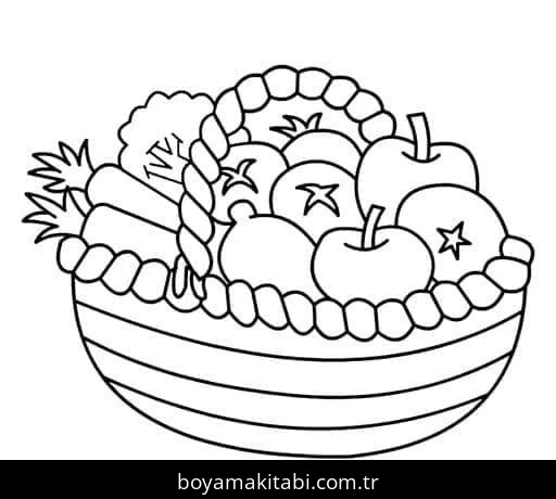 Meyve Sepeti boyama sayfası – yaratıcılık, eğlenceli etkinlik