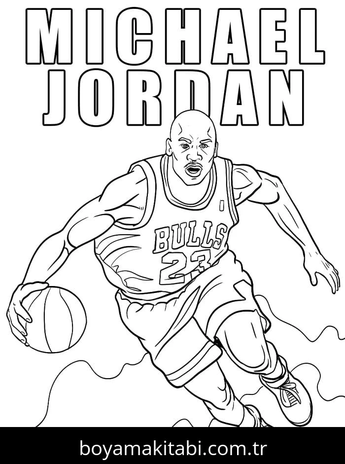 Michael Jordan boyama sayfası – sevimli karakter, sanatsal çalışma