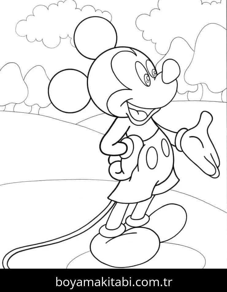 Mickey Mouse (Miki Fare) boyama sayfası – çocuk aktivitesi, PDF indir