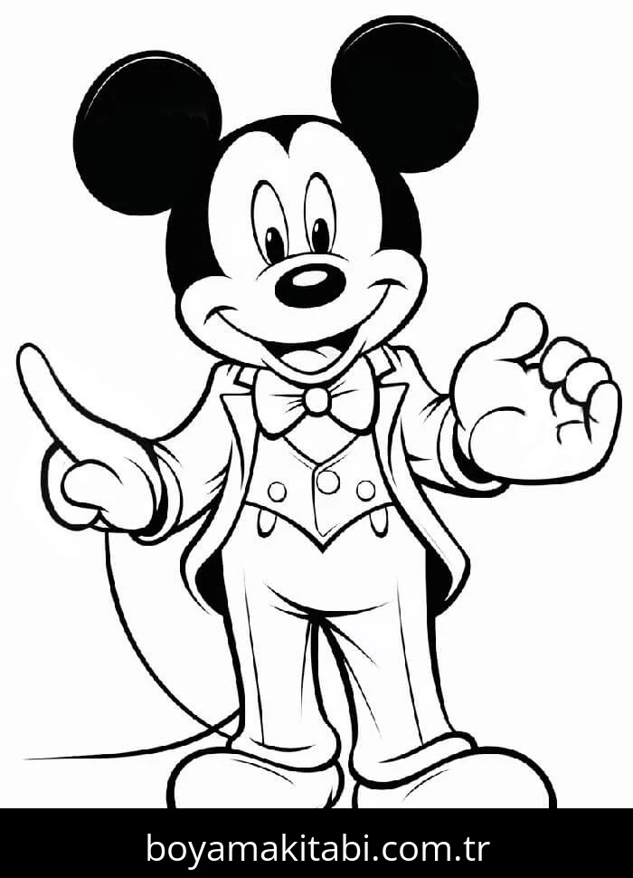 Mickey Mouse (Miki Fare) boyama sayfası – çizgi film temalı, basit çizim