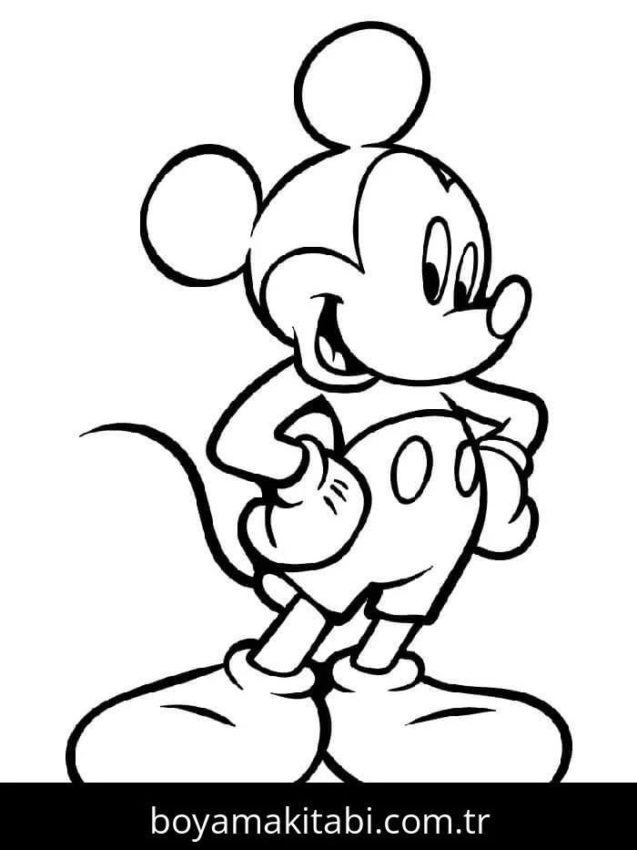 Mickey Mouse (Miki Fare) boyama sayfası – basit çizim, kolay boyama