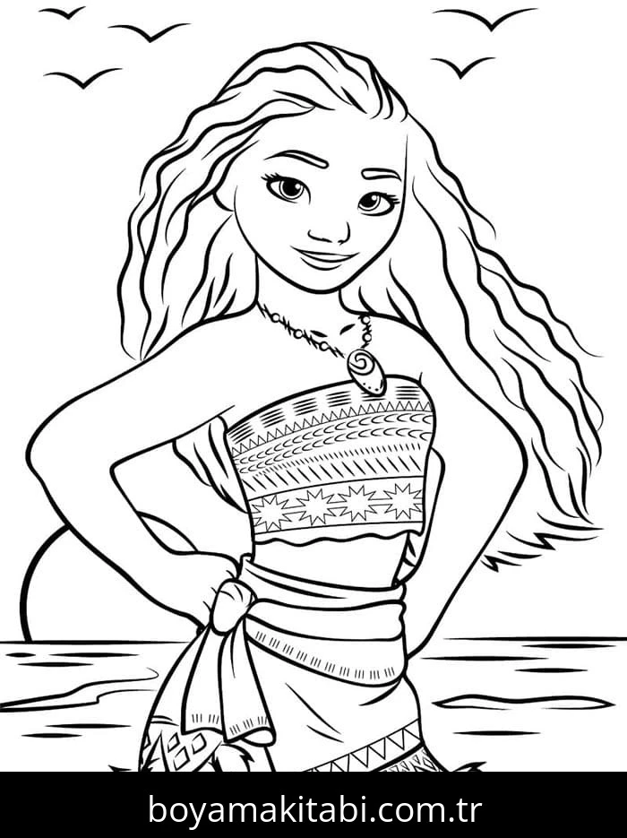 Moana boyama sayfası – basit çizim, kolay boyama