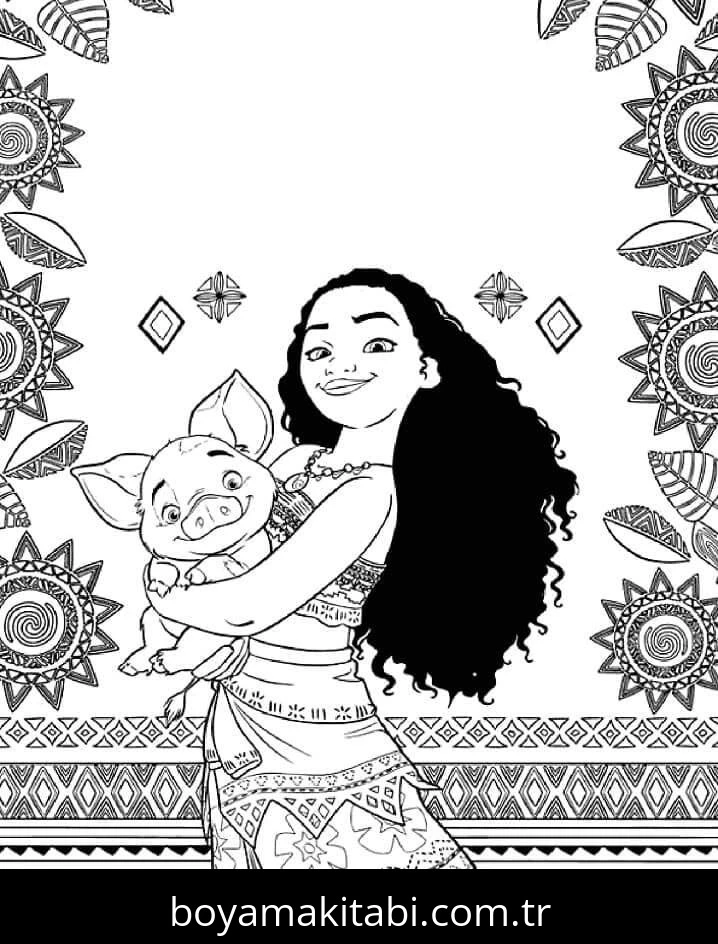 Moana boyama sayfası – renkli çizimler, okul öncesi
