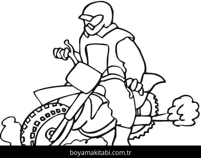Motosiklet boyama sayfası – sevimli karakter, sanatsal çalışma