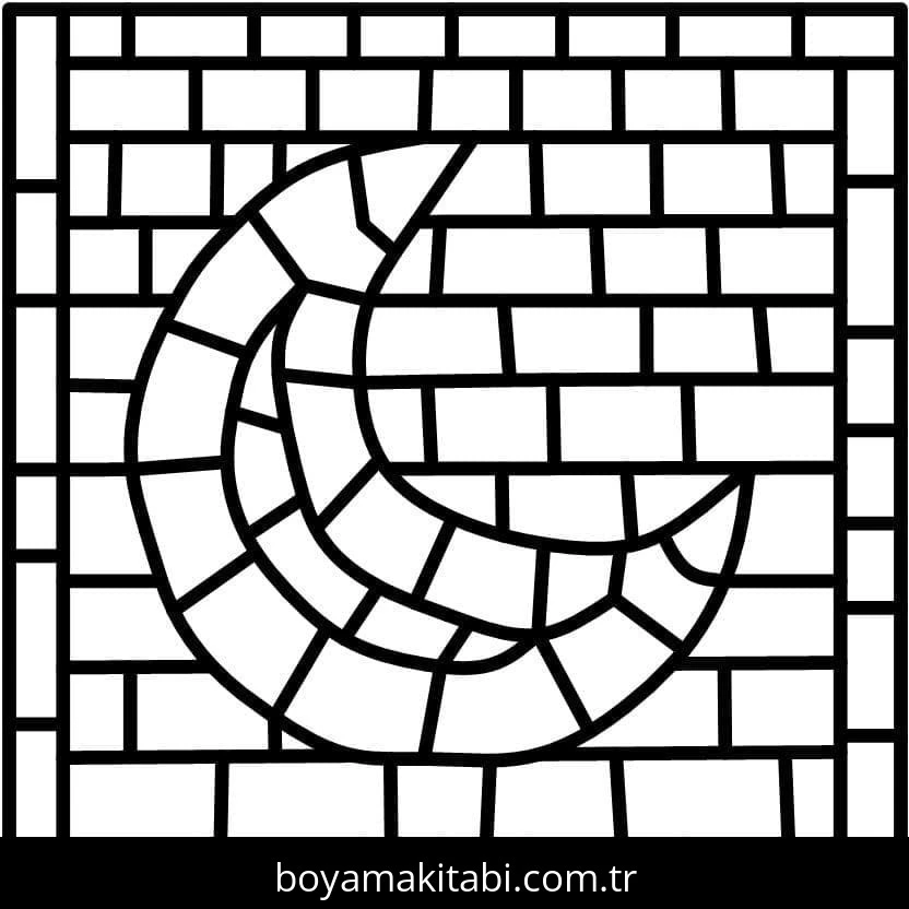 Mozaik boyama sayfası – çizgi film temalı, basit çizim