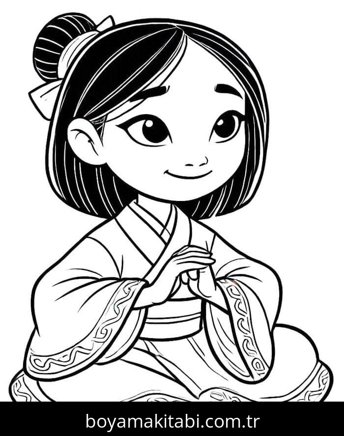 Mulan boyama sayfası #45 – el becerilerini geliştirir, boyama çalışması
