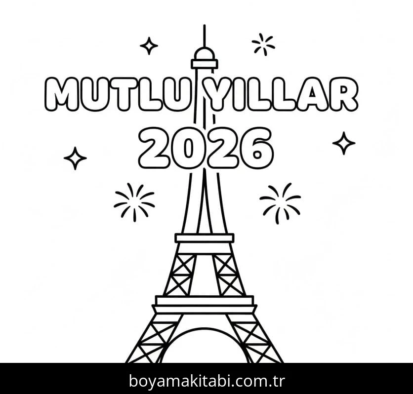 Mutlu Yıllar 2026 boyama sayfası – ücretsiz yazdır, boyama etkinliği