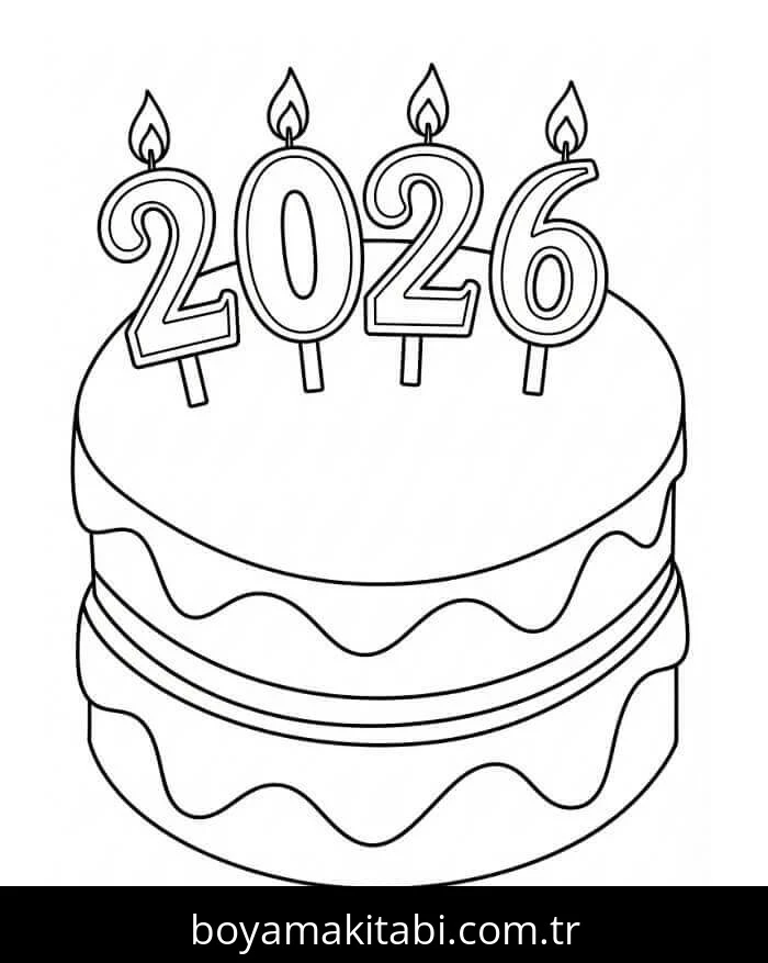 Mutlu Yıllar 2026 boyama sayfası – el becerilerini geliştirir, boyama çalışması