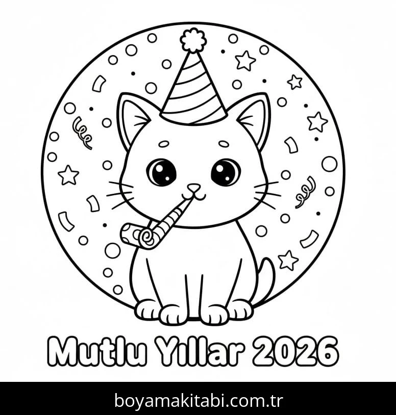 Mutlu Yıllar 2026 boyama sayfası – yaratıcılık, eğlenceli etkinlik