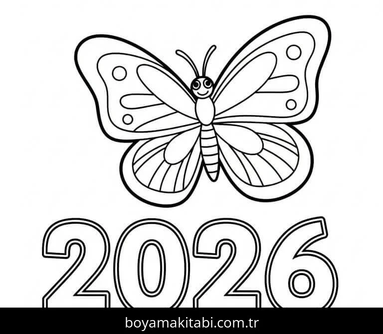 Mutlu Yıllar 2026 boyama sayfası – boyama çalışması, yaratıcılığı geliştirir