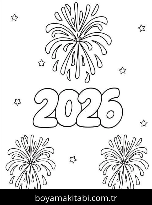 Mutlu Yıllar 2026 boyama sayfası – renkli çizimler, okul öncesi
