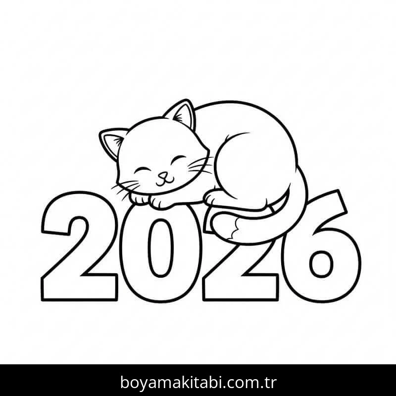 Mutlu Yıllar 2026 boyama sayfası – eğlenceli etkinlik, el becerilerini geliştirir