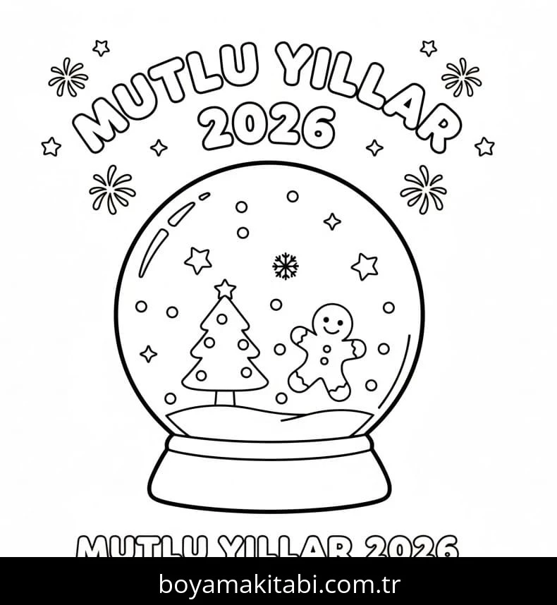 Mutlu Yıllar 2026 boyama sayfası – boyama etkinliği, çocuk aktivitesi