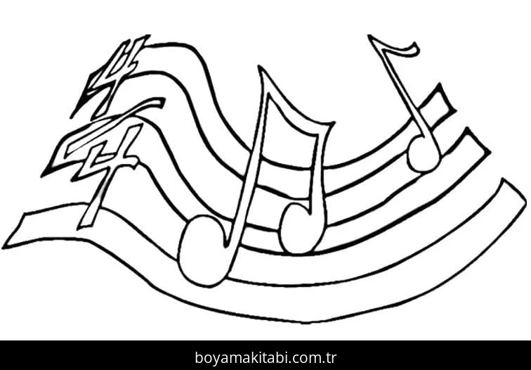 Müzik Notaları boyama sayfası #14 – el becerilerini geliştirir, boyama çalışması