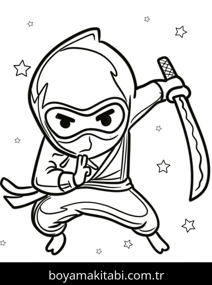 Ninja boyama sayfası – eğlenceli etkinlik, el becerilerini geliştirir