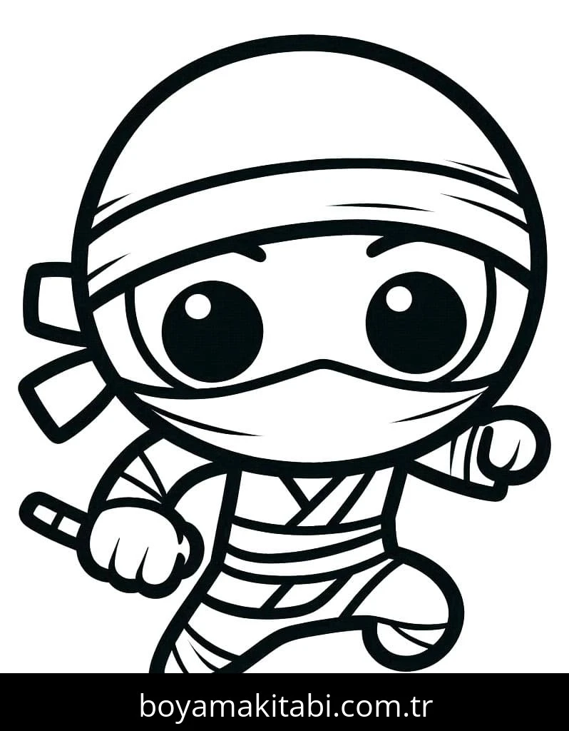 Ninja boyama sayfası – sevimli karakter, sanatsal çalışma