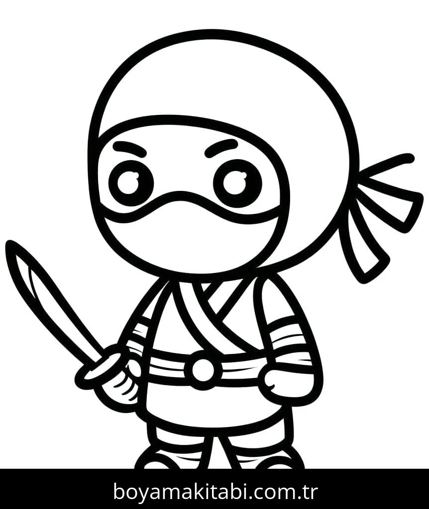 Ninja boyama sayfası – çizgi film temalı, basit çizim