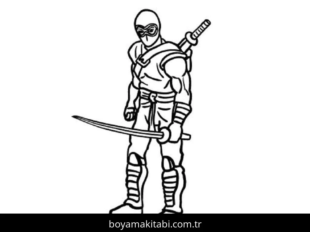 Ninja boyama sayfası – çocuk aktivitesi, PDF indir