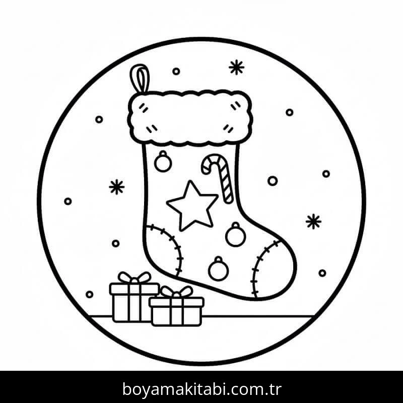 Noel Çorabı boyama sayfası – basit çizim, kolay boyama