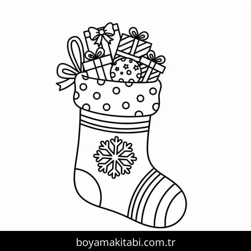 Noel Çorabı boyama sayfası – çocuklar için, çizgi film temalı