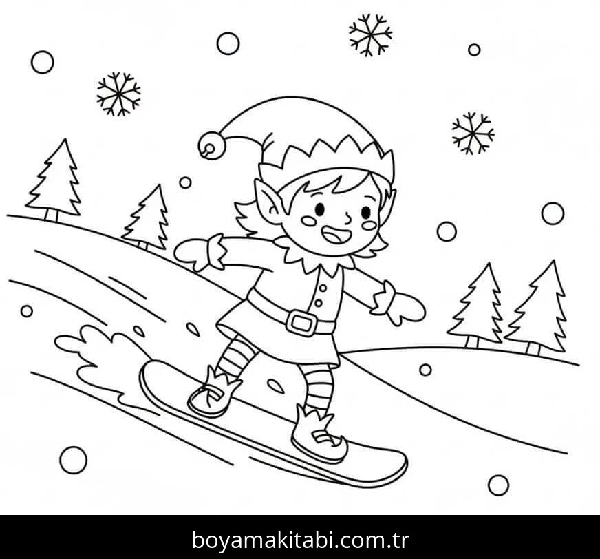 Noel Elfi boyama sayfası #10 – çocuklarla kaliteli zaman, yaratıcılığı geliştirir