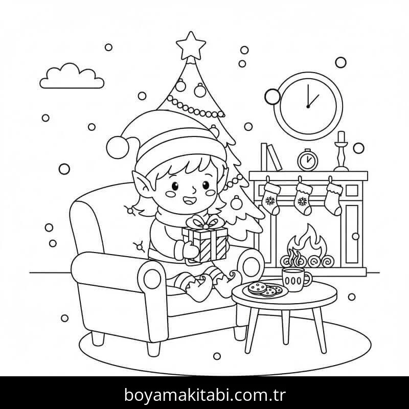 Noel Elfi boyama sayfası – boyama çalışması, yaratıcılığı geliştirir