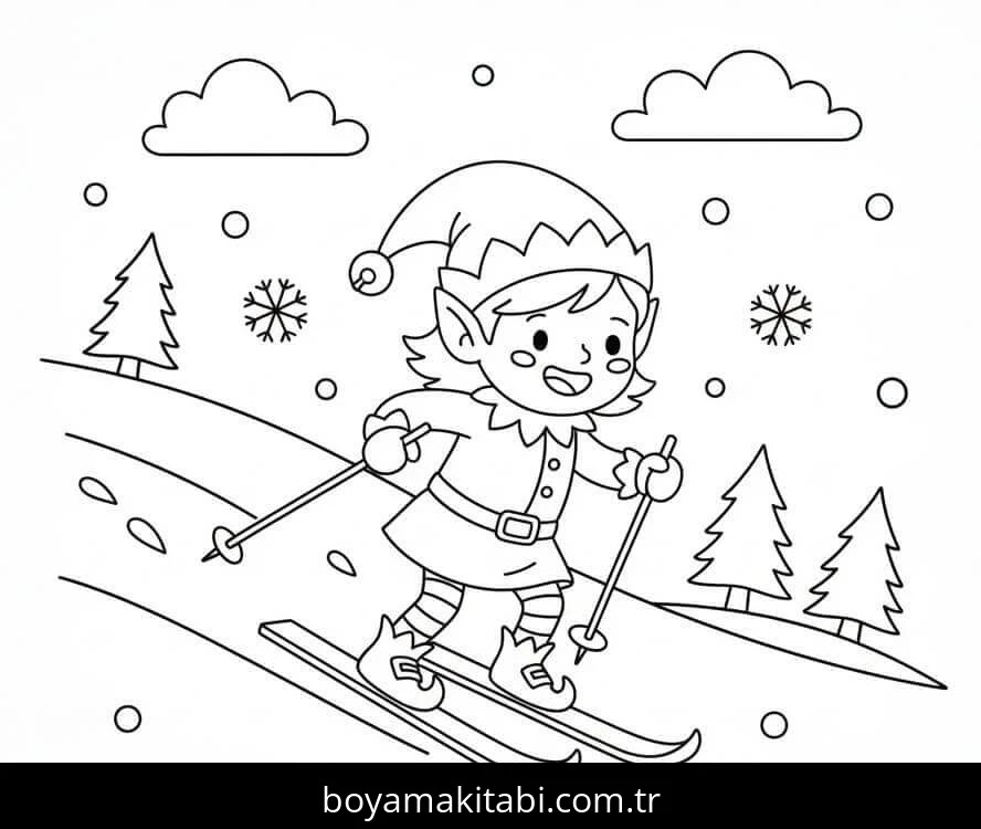 Noel Elfi boyama sayfası – okul öncesi, evde etkinlik