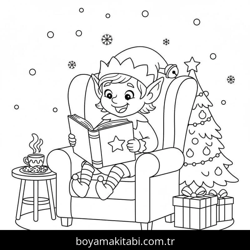 Noel Elfi boyama sayfası – boyama etkinliği, çocuk aktivitesi