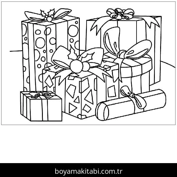 Noel Hediyeleri boyama sayfası – basit çizim, kolay boyama