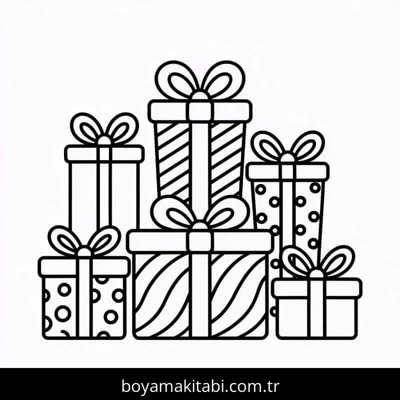 Noel Hediyeleri boyama sayfası – el becerilerini geliştirir, boyama çalışması