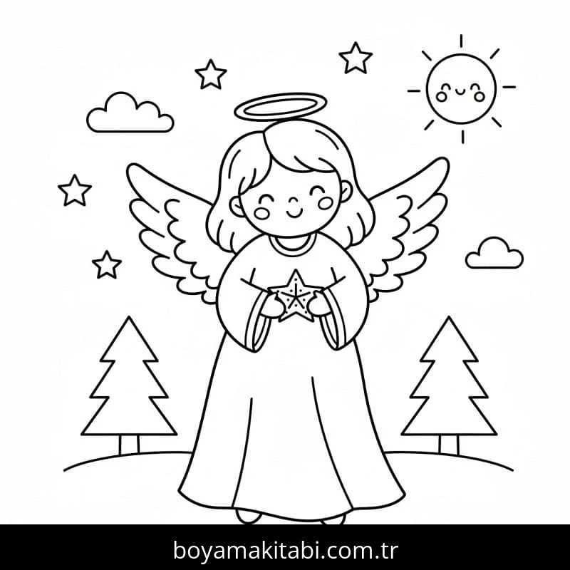 Noel Meleği boyama sayfası – eğitici aktivite, yaratıcılık