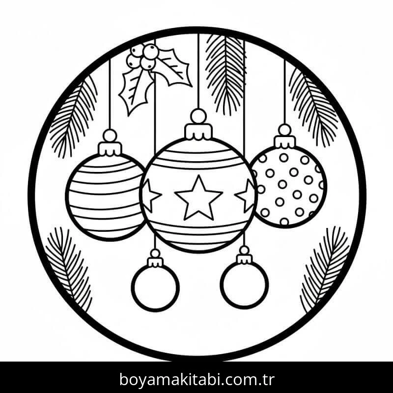 Noel Topları boyama sayfası – çocuk aktivitesi, PDF indir