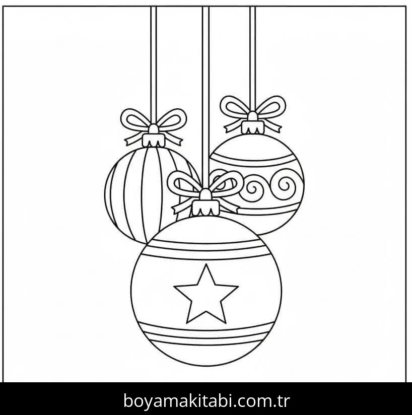 Noel Topları boyama sayfası – basit çizim, kolay boyama