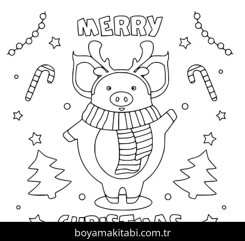 Noel ve Yılbaşı boyama sayfası – PDF indir, sevimli karakter