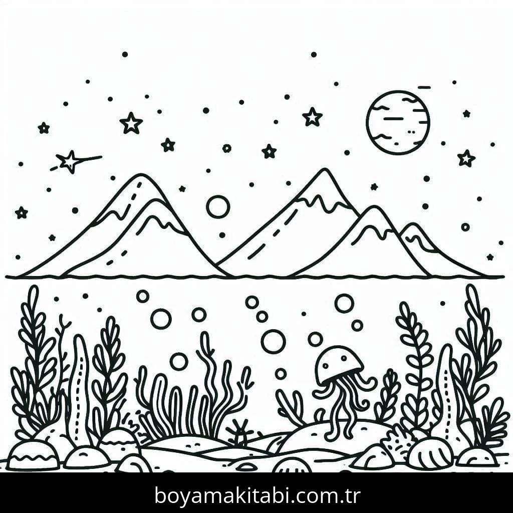 Okyanus boyama sayfası – renkli çizimler, okul öncesi