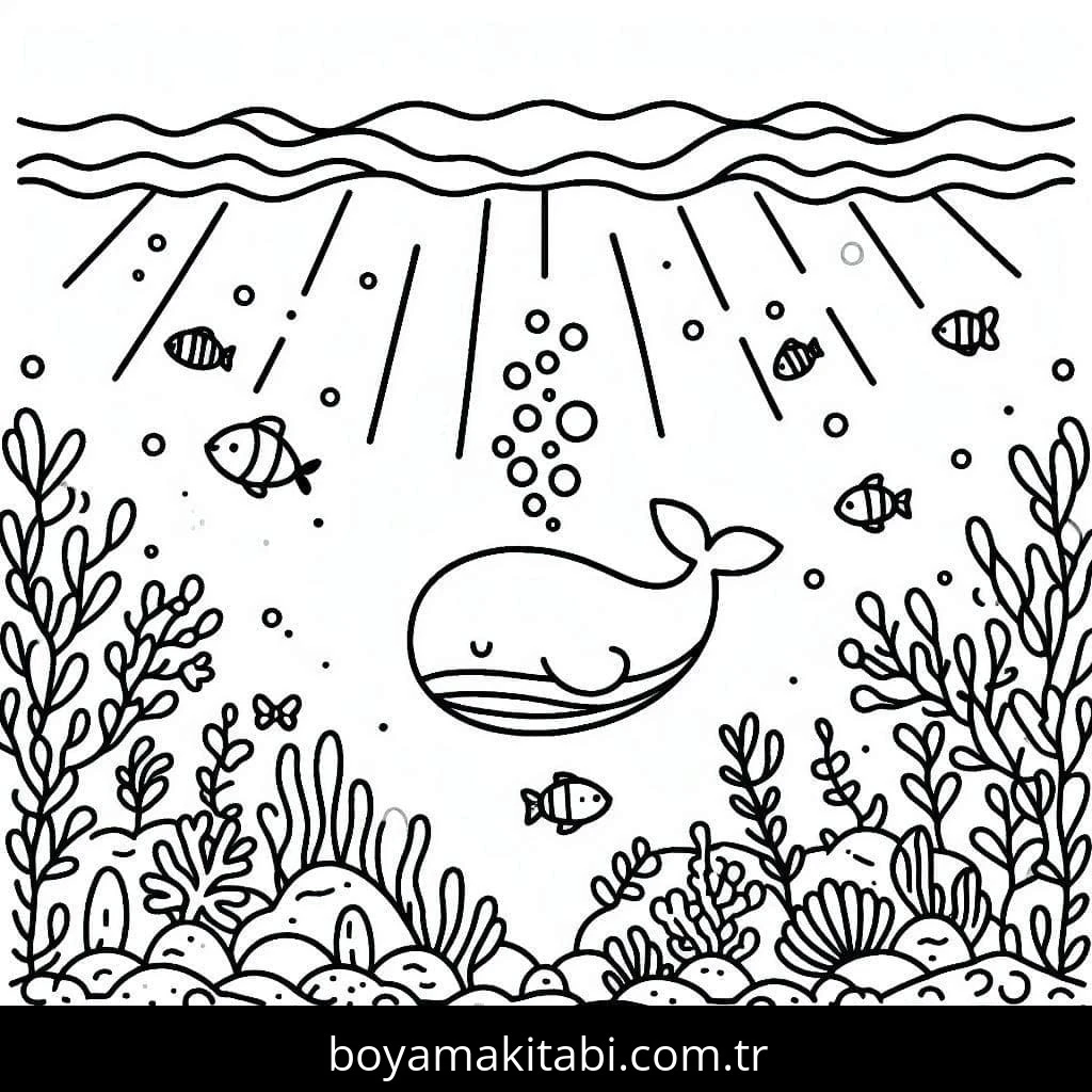 Okyanus boyama sayfası – kolay boyama, eğitici aktivite