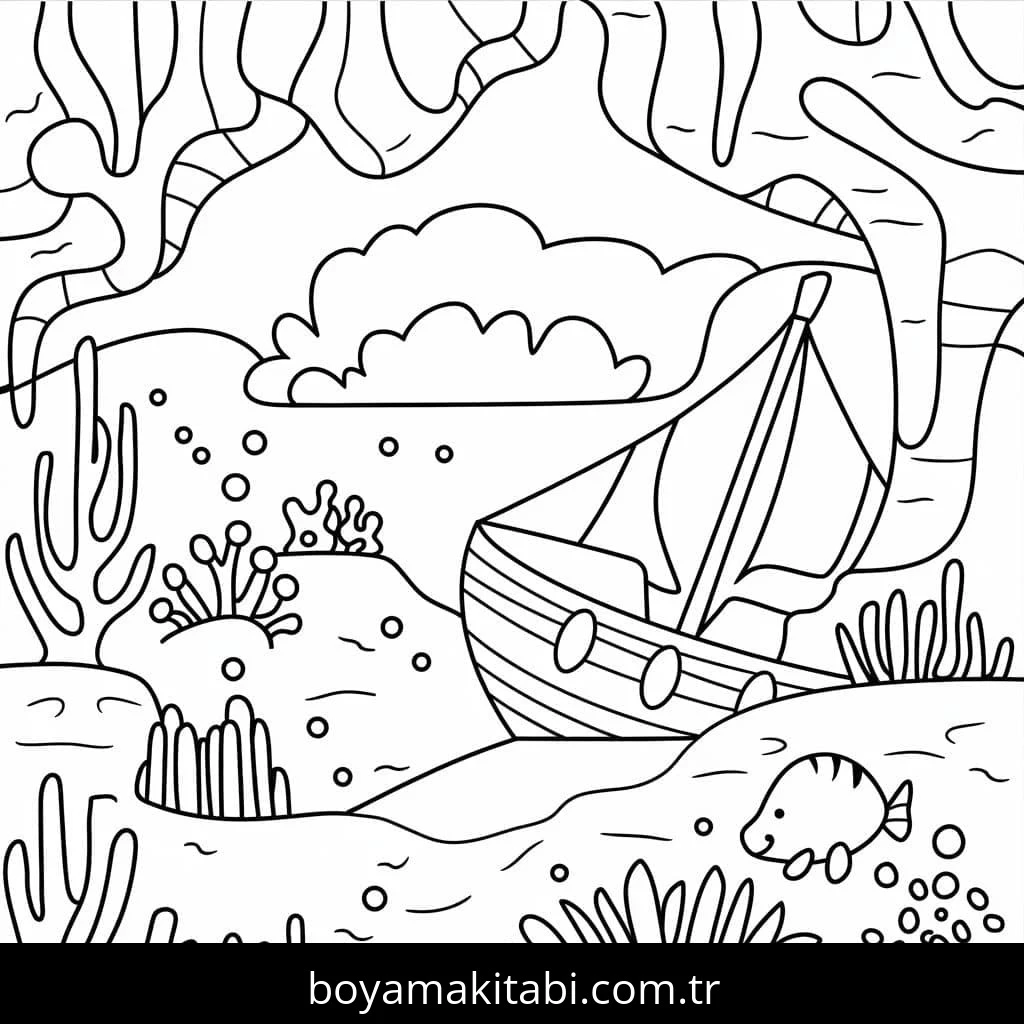 Okyanus boyama sayfası – eğlenceli etkinlik, el becerilerini geliştirir