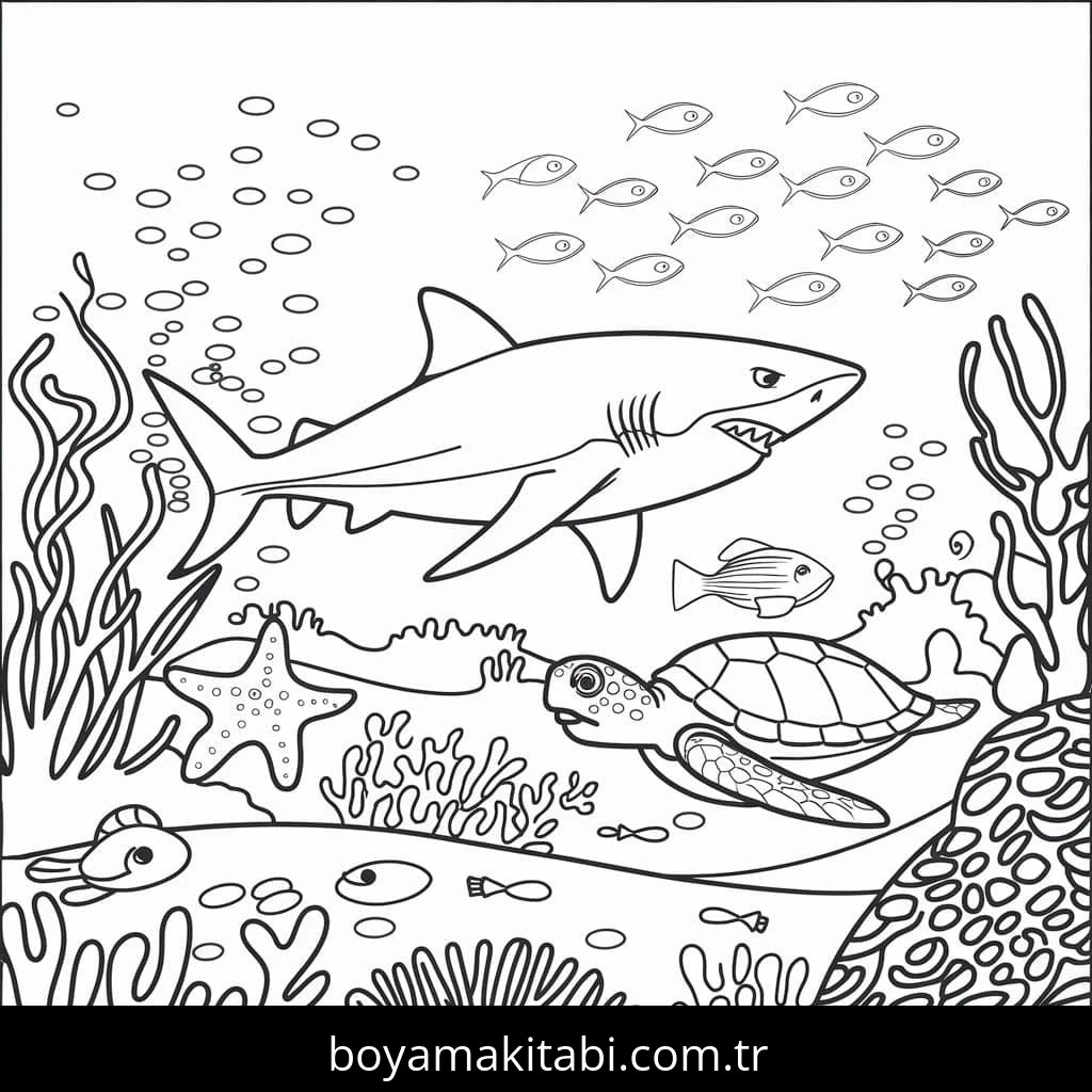 Okyanus boyama sayfası – sevimli karakter, sanatsal çalışma