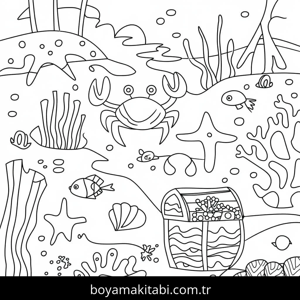 Okyanus boyama sayfası – renkli çizimler, okul öncesi
