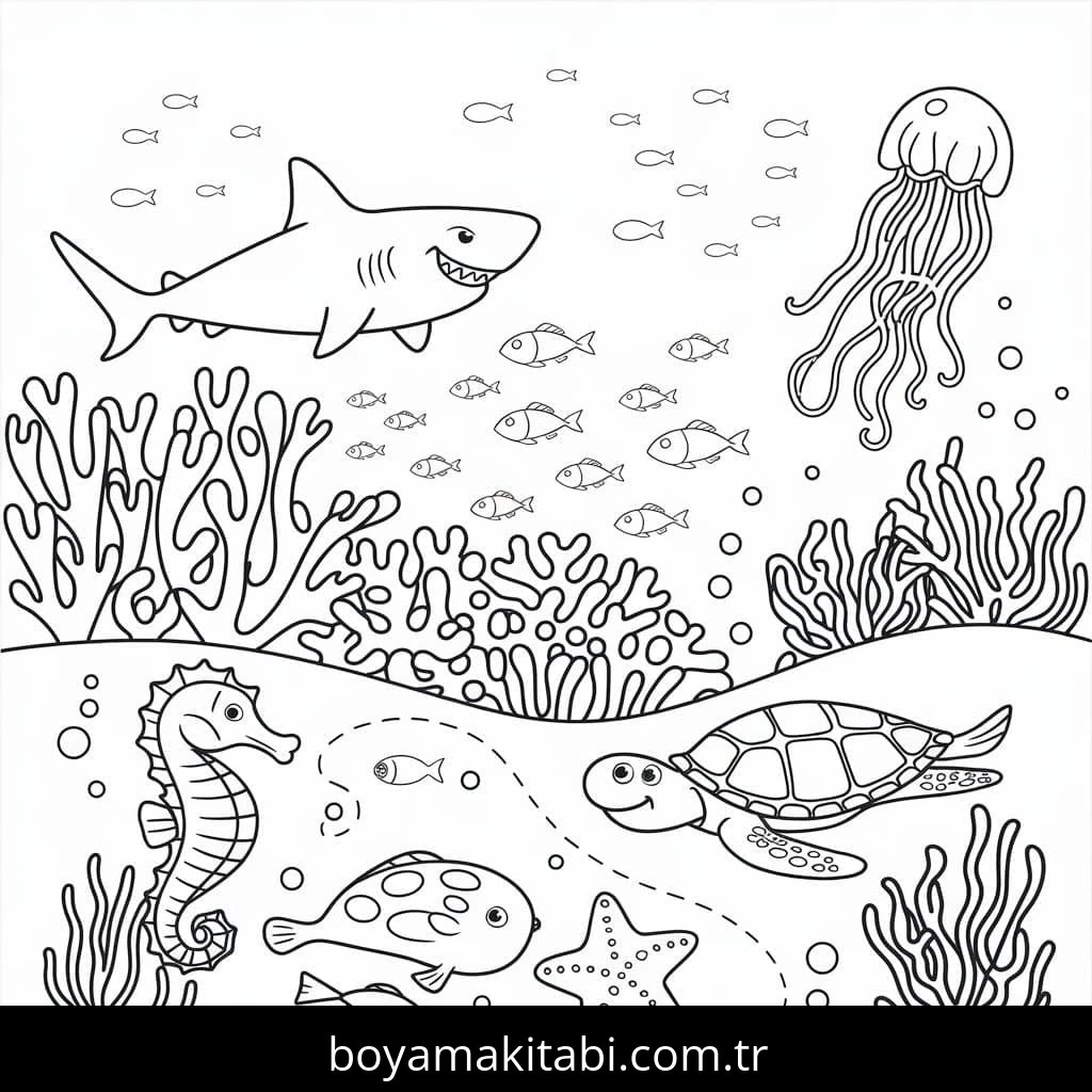 Okyanus boyama sayfası – boyama etkinliği, çocuk aktivitesi