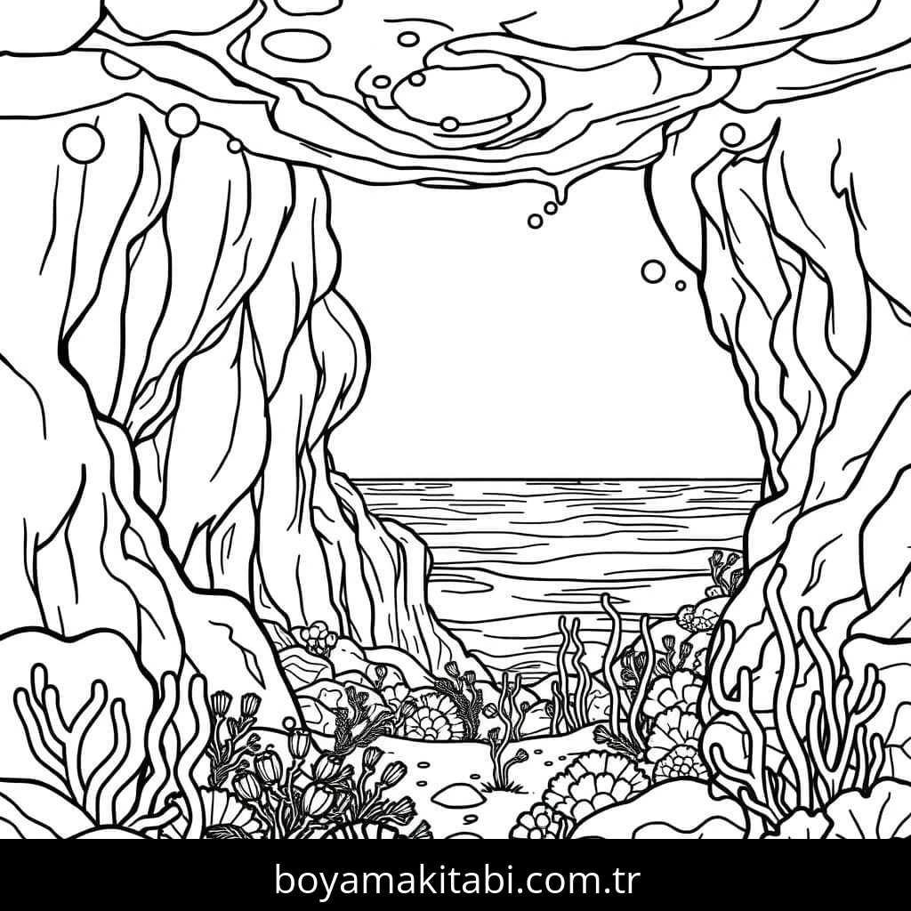 Okyanus boyama sayfası – keyifli zaman, renkli çizimler